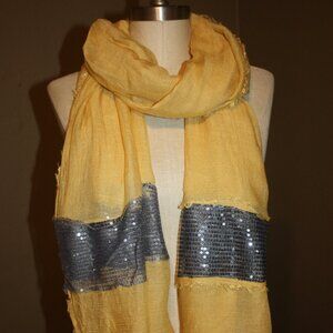 SAYAMI VISCOSE MUSTARD YELLOW SCARF GRAY SEQUIN ACCENT
